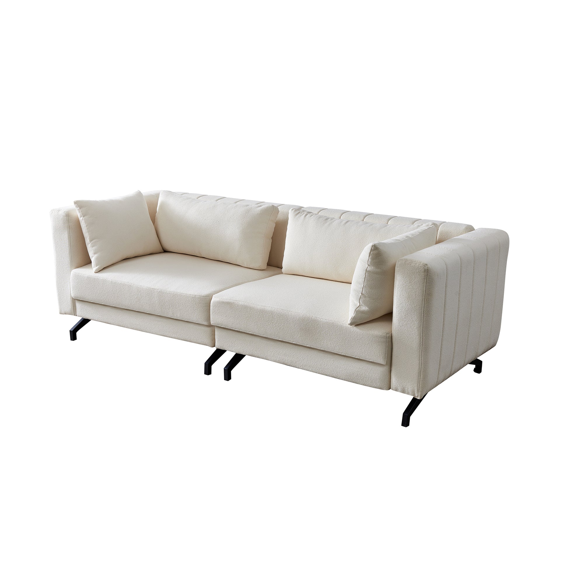 Living Room Sofa Couch With Metal Legs Ivory Fabric Ivory Fabric