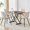 Modern Minimalist Multifunctional Lifting Table, 0.8 Inch Wood Grain Craft Sticker Desktop, Black Metal Legs. 4 Faux Leather Upholstered Dining Chairs With Black Metal Legs. Lt 10055 B0502 Natural Wood Wash Metal