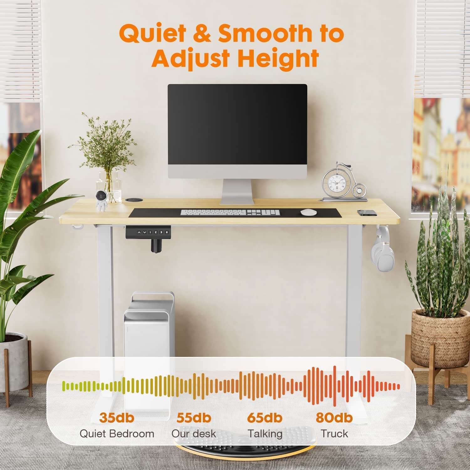 Electric Height Adjustable Standing Desk,Sit To Stand Ergonomic Computer Desk,Yellow,48'' X 24" Black Wood