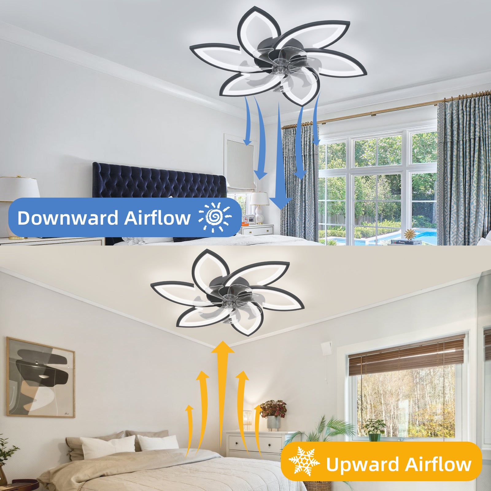 30.7In Ceiling Fan With Lights, Remote Control 3 Color Temperatures,6 Gear Wind Speed Fan Light Black Modern Acrylic