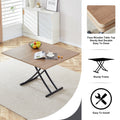 Modern Minimalist Multifunctional Lifting Table, 0.8 Inch Wood Grain Craft Sticker Desktop, Black Metal Legs. 4 Faux Leather Upholstered Dining Chairs With Black Metal Legs. Lt 10055 B0501 Natural Wood Wash Metal