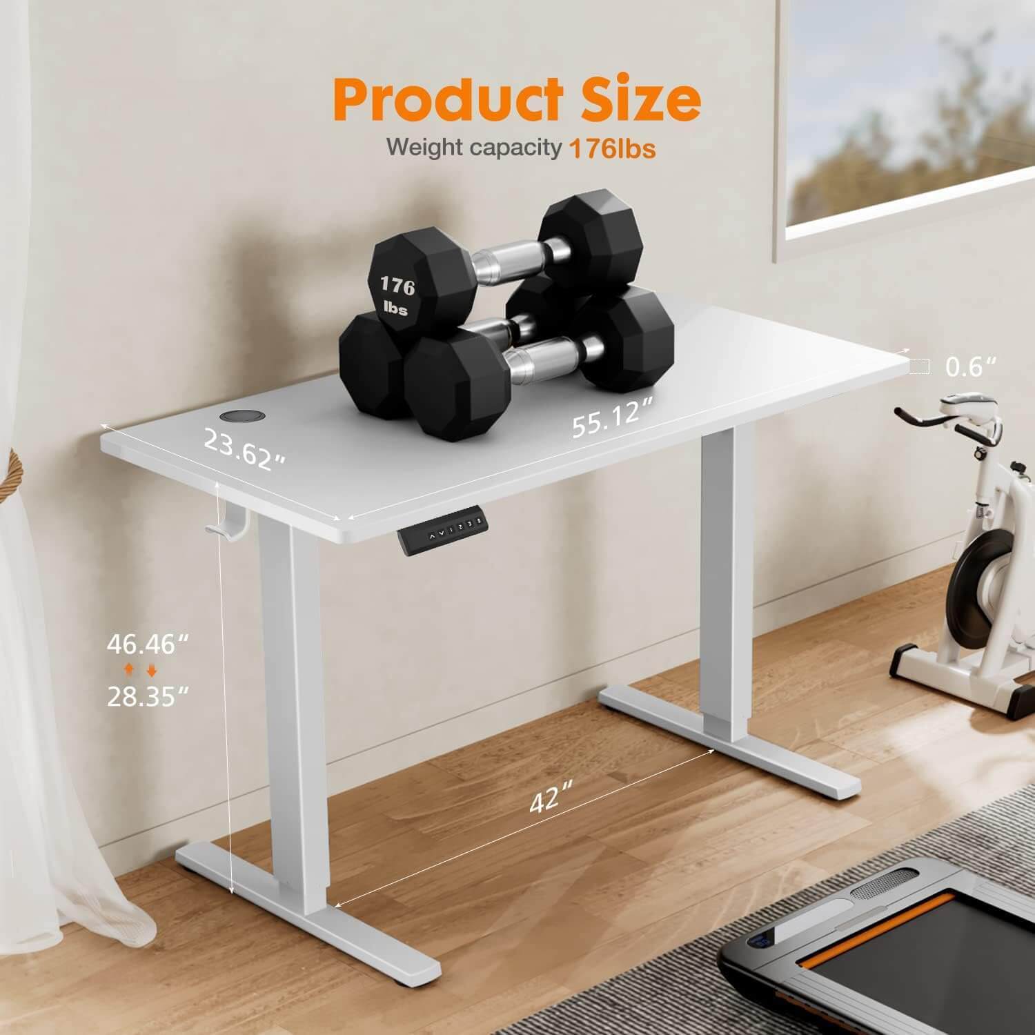 Electric Height Adjustable Standing Desk,Sit To Stand Ergonomic Computer Desk,White,55'' X 24" White Wood