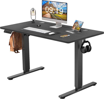 Electric Height Adjustable Standing Desk,Sit To Stand Ergonomic Computer Desk,Black,48'' X 24" Black Wood