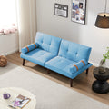 Convertible Sofa Bed Futon With Solid Wood Legs Linen Fabric Blue Blue Fabric