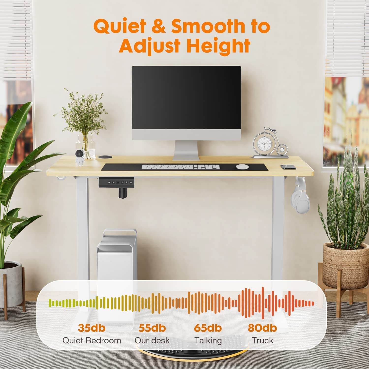 Electric Height Adjustable Standing Desk,Sit To Stand Ergonomic Computer Desk,Yellow,55'' X 24" Yellow Wood