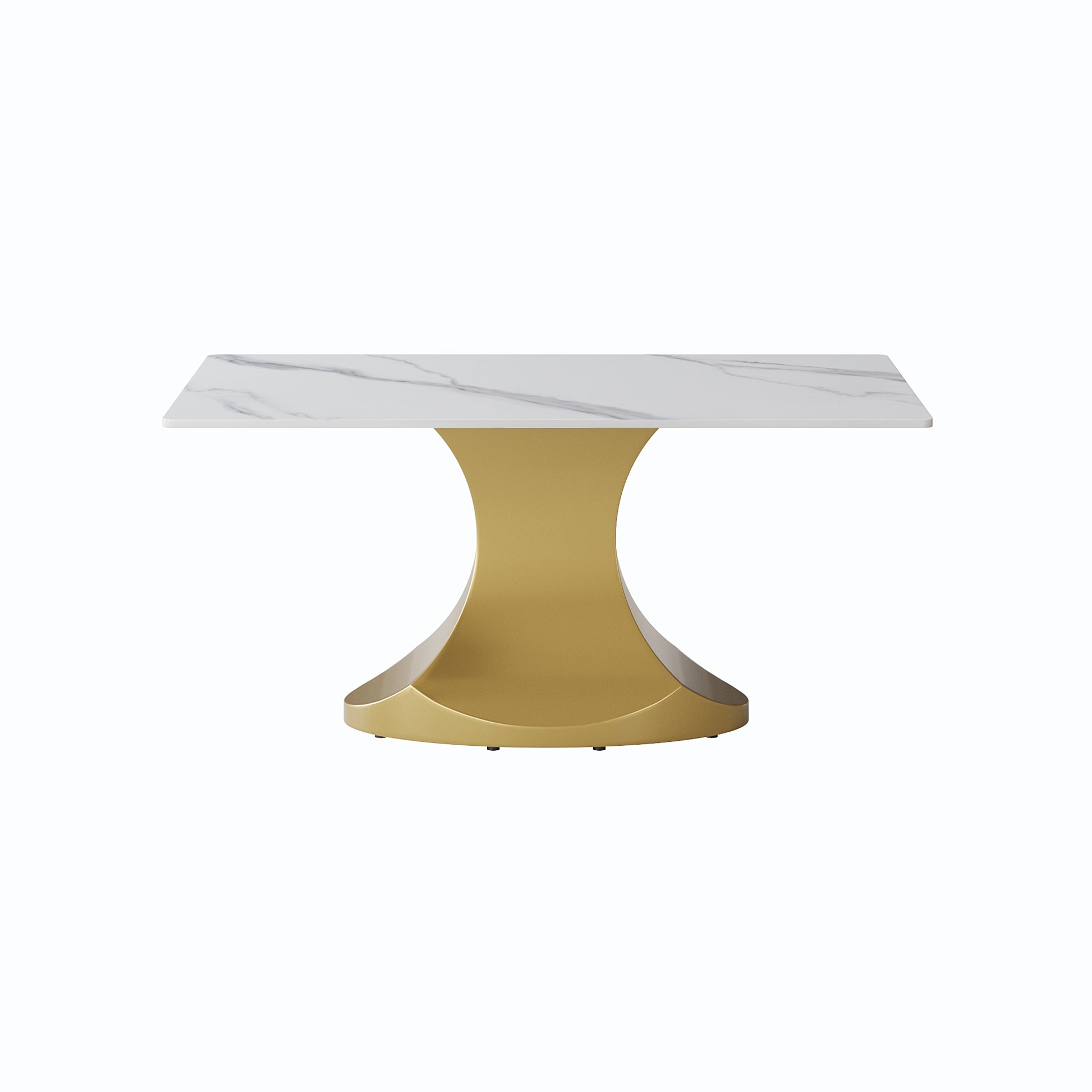 63 "Modern Artificial Stone White Panel Golden Stainless Steel Curved Legs Can Accommodate 6 8 People White Gold Dining Room Metal Sintered Stone