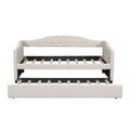 Upholstered Twin Size Daybed With Trundle, Beige Box Spring Not Required Beige Wood Upholstered