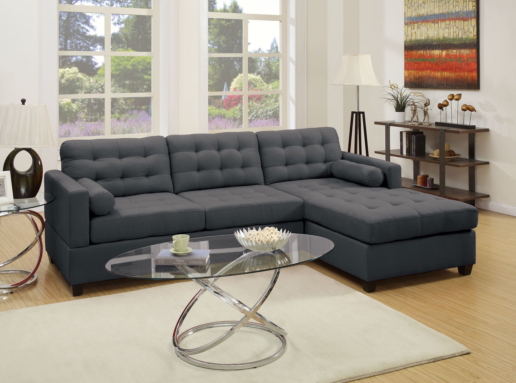 2 Pcs Sec Sofa In Slate Black Dark Gray Fabric