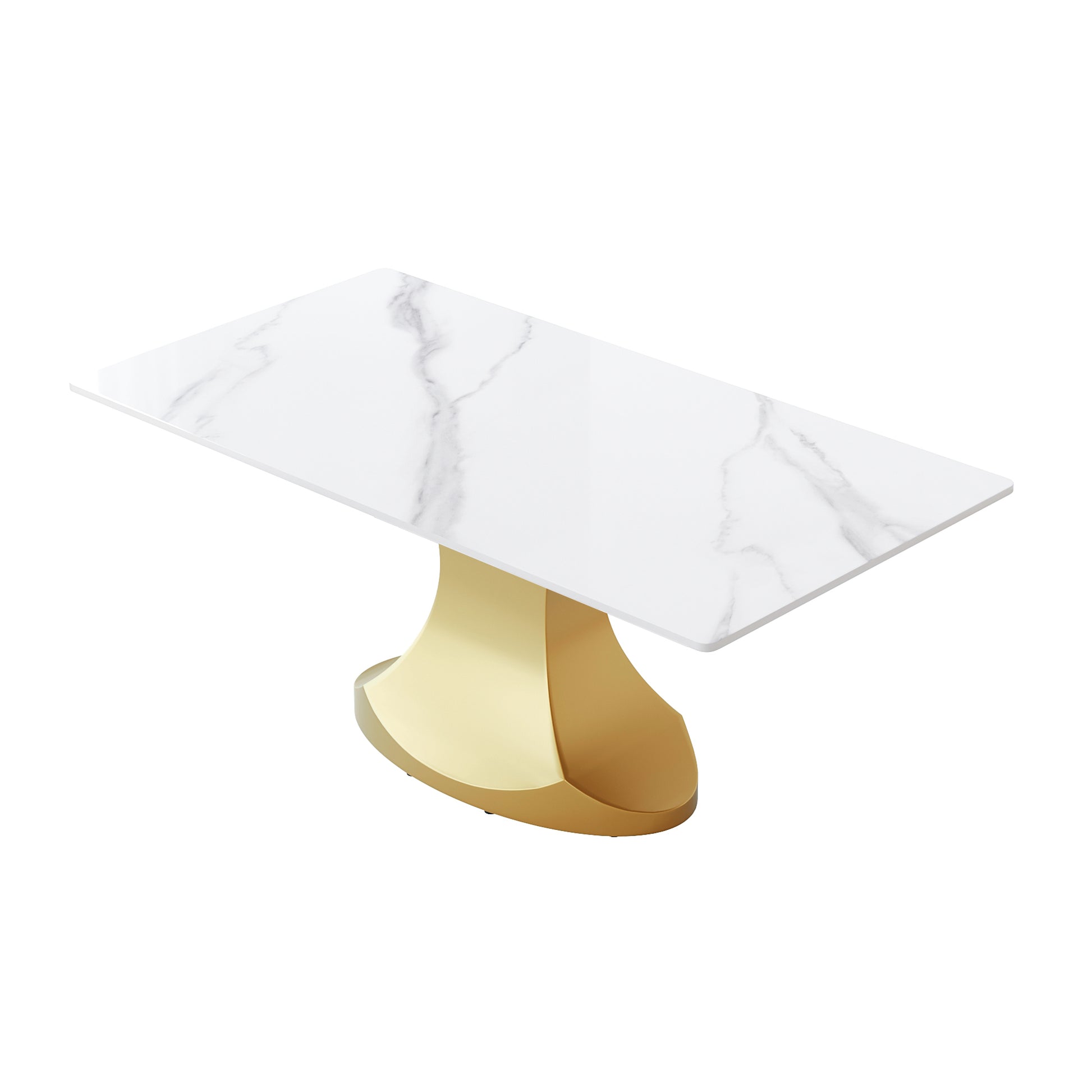 70.84 "Modern Artificial Stone White Panel Golden Stainless Steel Curved Legs Can Accommodate 6 8 People White Gold Dining Room Metal Sintered Stone