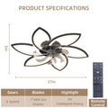 30.7In Ceiling Fan With Lights, Remote Control 3 Color Temperatures,6 Gear Wind Speed Fan Light Black Modern Acrylic