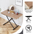 A Modern And Minimalist Multifunctional Lifting Table With A Thickness Of 0.8 Inches. Wooden Grain Craft Sticker Tabletop And Black Metal Table Legs. 4 Faux Leather Upholstered Dining Chairs Natural Wood Wash Metal