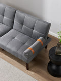 Convertible Sofa Bed Futon With Solid Wood Legs Linen Fabric Grey Grey Fabric