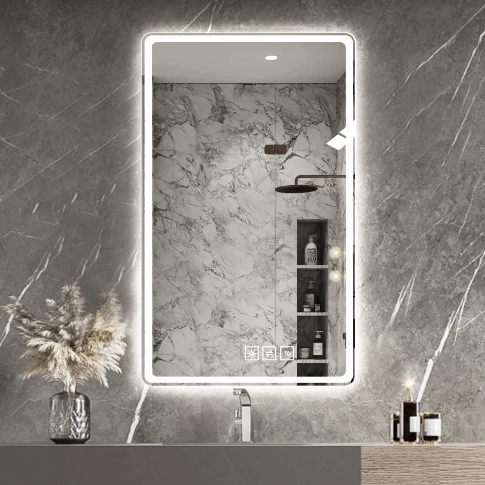 40X32 Inch Led Bathroom Mirror Vanity Mirrors With Front Lights Wall Mounted Anti Fog Frameless Make Up Mirror With Light 5 Mm Copper Free Silver Mirror Horizontal Or Vertical Silver Glass