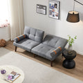 Convertible Sofa Bed Futon With Solid Wood Legs Linen Fabric Grey Grey Fabric