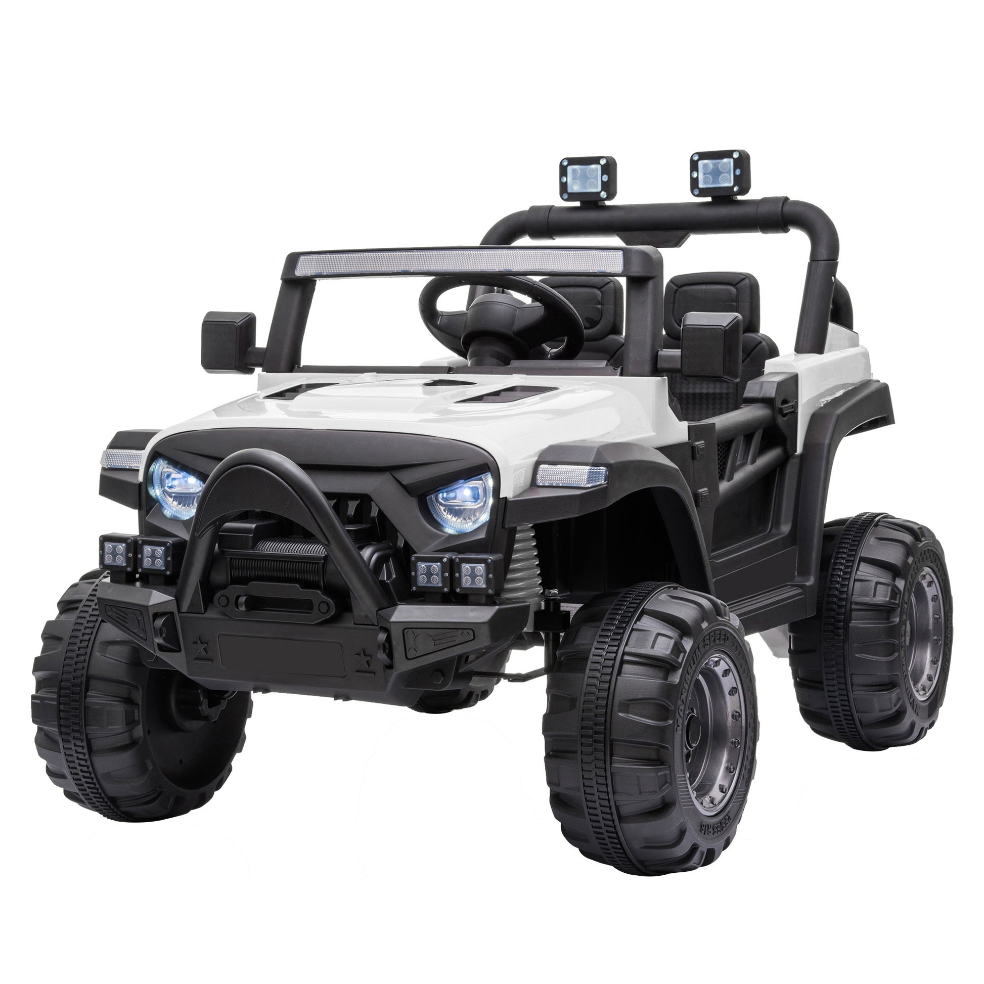 12V Electric Motorized Off Road Vehicle, 2.4G Remote Control Kids Ride On Car, Head Rear Lights, Music, Rear Spring Suspension, White White Polypropylene