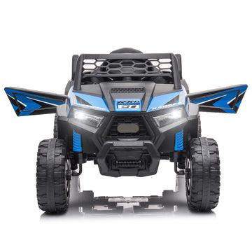 12V Kids Ride On Mini Utv, Electric Car With Front Led Lights And Horn, Single Seat With A Safety Belt, Forward Reverse Function Black Blue Polypropylene