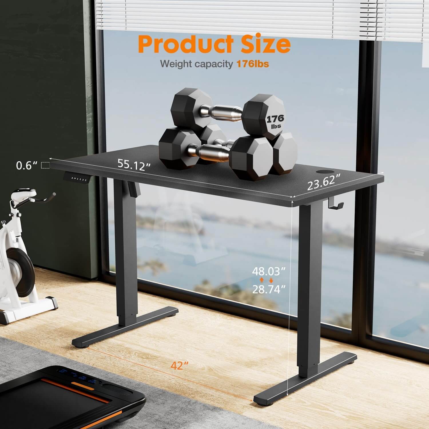 Electric Height Adjustable Standing Desk,Sit To Stand Ergonomic Computer Desk,Black,55'' X 24" Black Wood