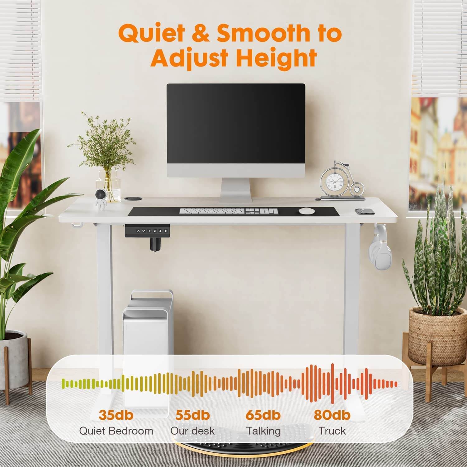 Electric Height Adjustable Standing Desk,Sit To Stand Ergonomic Computer Desk,White,55'' X 24" White Wood