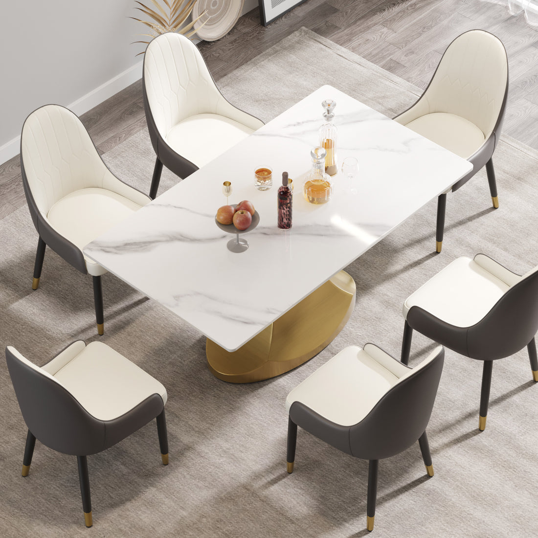 63 "Modern Artificial Stone White Panel Golden Stainless Steel Curved Legs Can Accommodate 6 8 People White Gold Dining Room Metal Sintered Stone