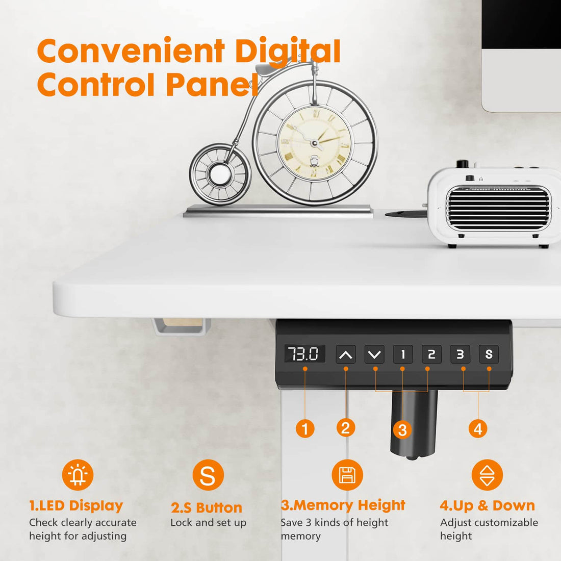 Electric Height Adjustable Standing Desk,Sit To Stand Ergonomic Computer Desk,White,55'' X 24" White Wood