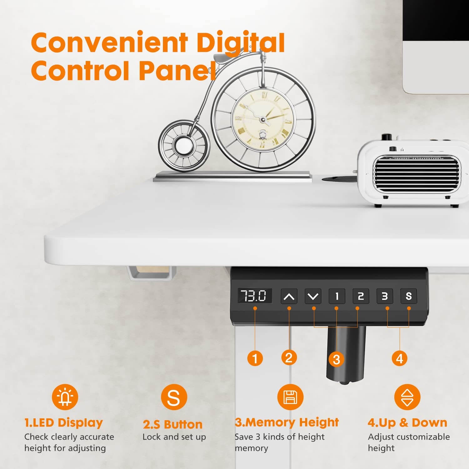Electric Height Adjustable Standing Desk,Sit To Stand Ergonomic Computer Desk,White,55'' X 24" White Wood