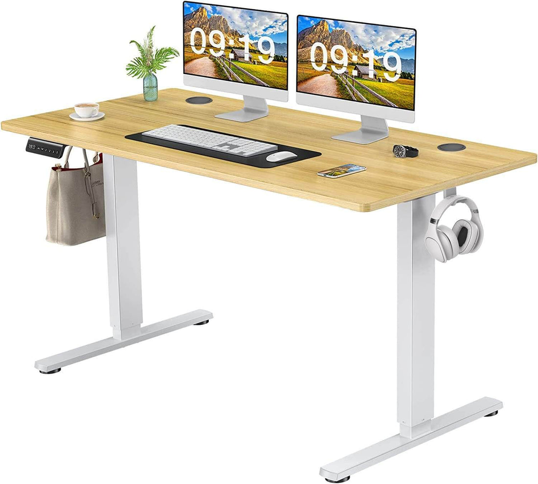 Electric Height Adjustable Standing Desk,Sit To Stand Ergonomic Computer Desk,Yellow,55'' X 24" Yellow Wood