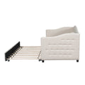 Upholstered Twin Size Daybed With Trundle, Beige Box Spring Not Required Beige Wood Upholstered