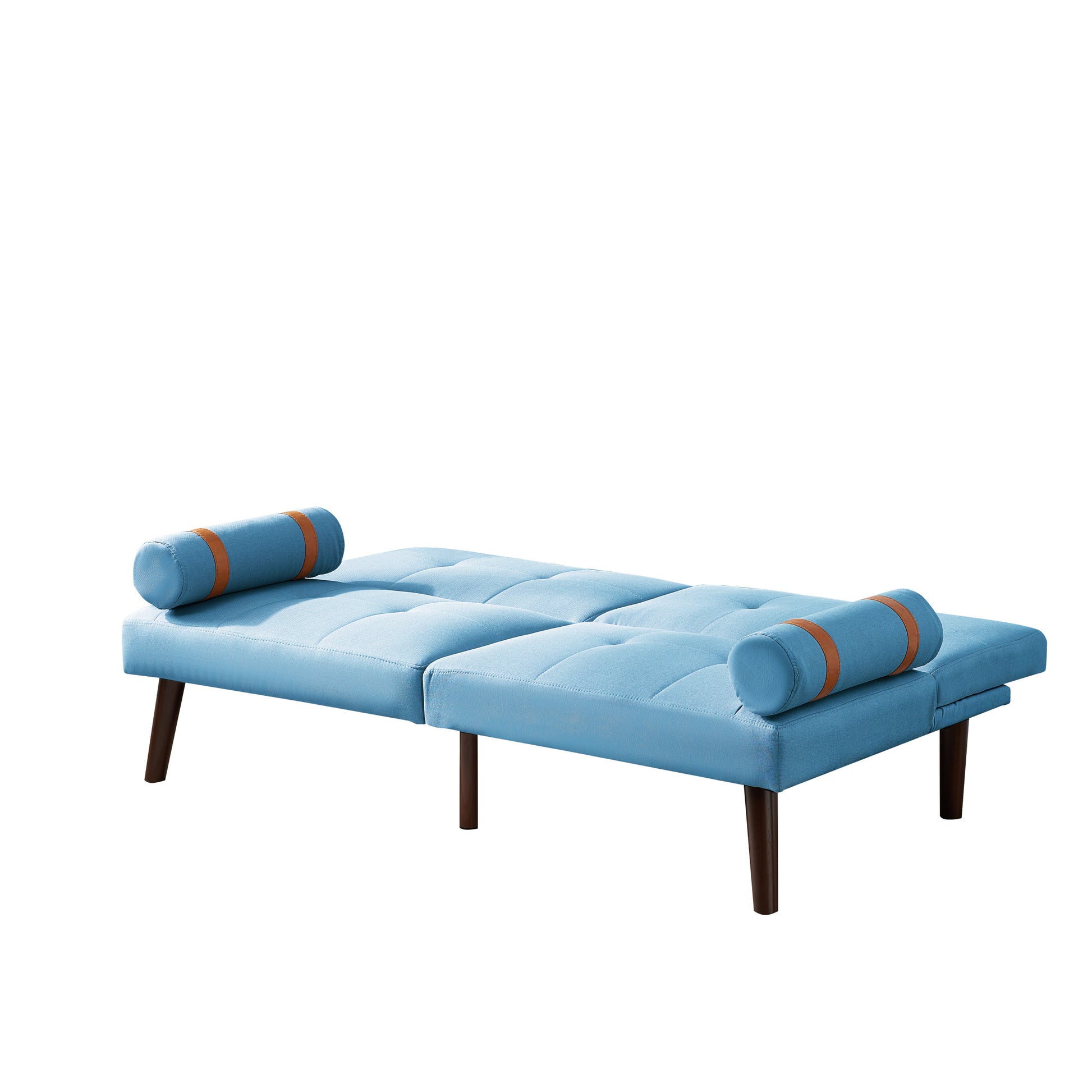 Convertible Sofa Bed Futon With Solid Wood Legs Linen Fabric Blue Blue Fabric