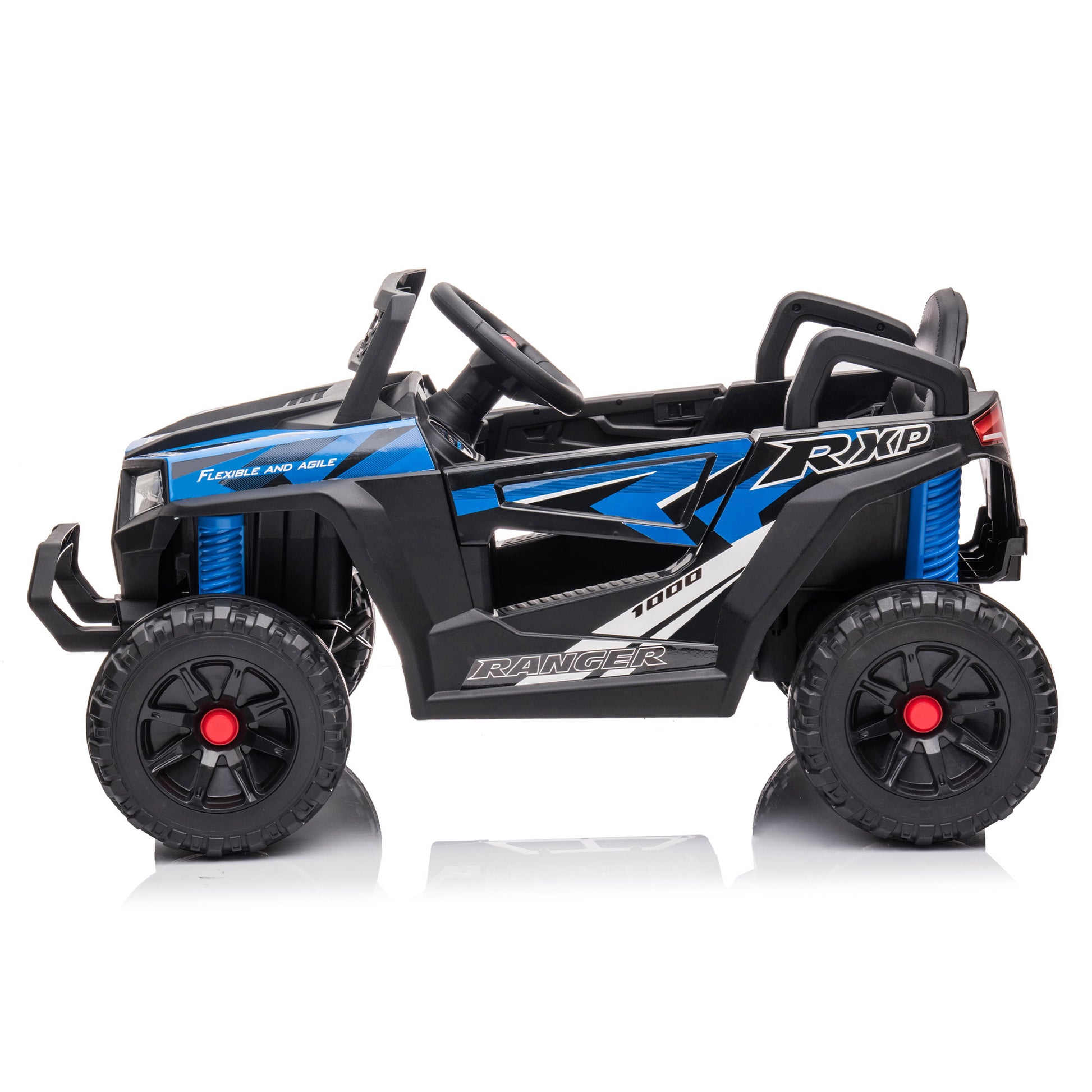 12V Kids Ride On Mini Utv, Electric Car With Front Led Lights And Horn, Single Seat With A Safety Belt, Forward Reverse Function Black Blue Polypropylene