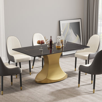 63 "Modern Artificial Stone Black Panel Golden Stainless Steel Curved Legs Can Accommodate 6 8 People Black Gold Dining Room Metal Sintered Stone