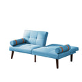 Convertible Sofa Bed Futon With Solid Wood Legs Linen Fabric Blue Blue Fabric