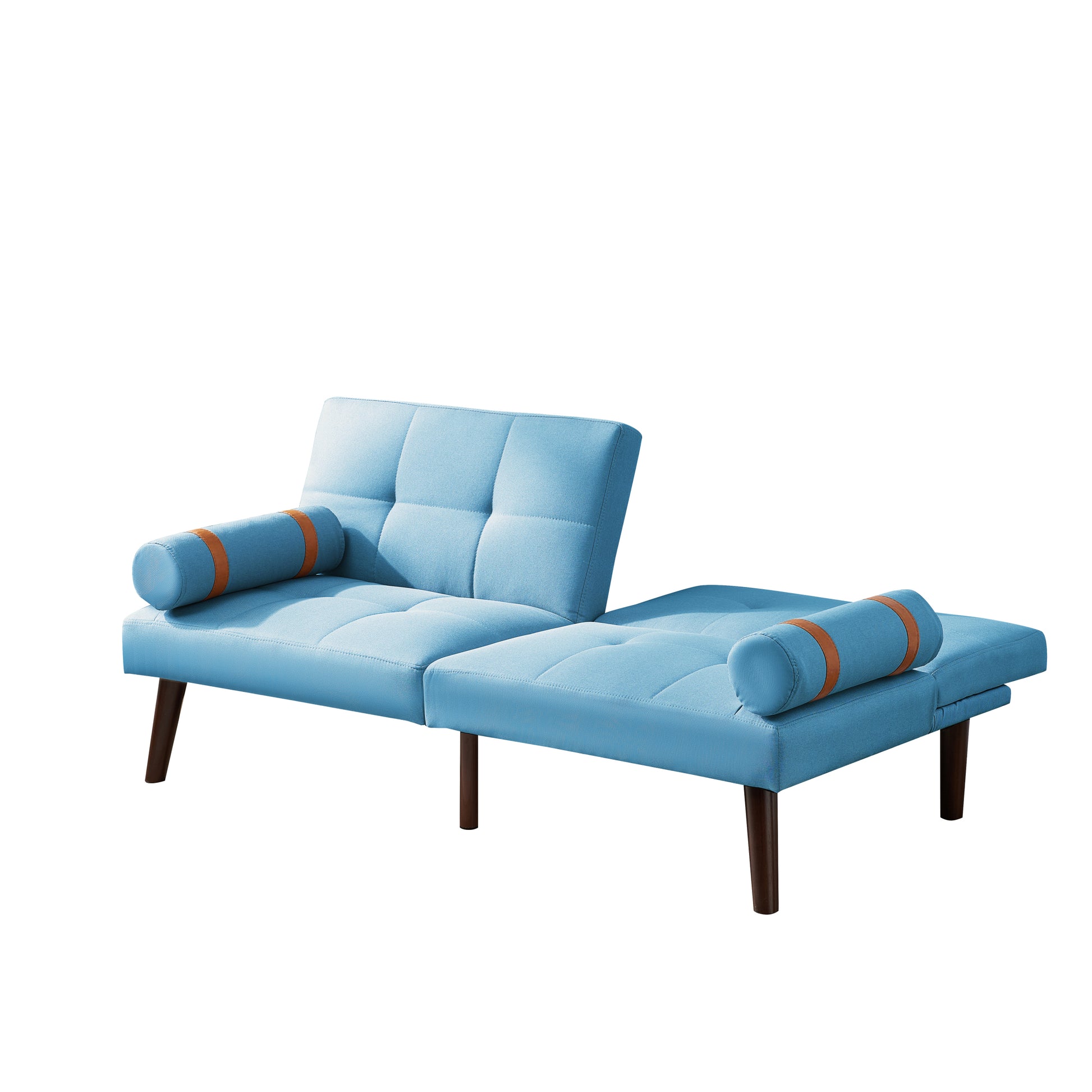 Convertible Sofa Bed Futon With Solid Wood Legs Linen Fabric Blue Blue Fabric