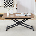 Modern Minimalist Multifunctional Lifting Table, 0.8 Inch Wood Grain Craft Sticker Desktop, Black Metal Legs. 4 Faux Leather Upholstered Dining Chairs With Black Metal Legs. Lt 10055 B0501 Natural Wood Wash Metal