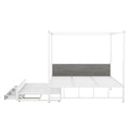 Queen Size Metal Canopy Platform Bed With Twin Size Trundle And 3 Storage Drawers, White Box Spring Not Required Queen White Metal Bedroom Canopy Mdf Metal