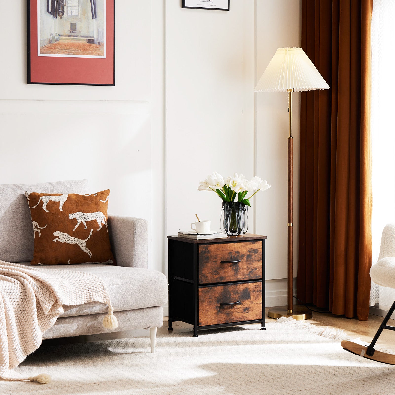 Drawers Dresser Chest Of Drawers,Metal Frame And Wood Top,Brown,Two Packs Brown Wood