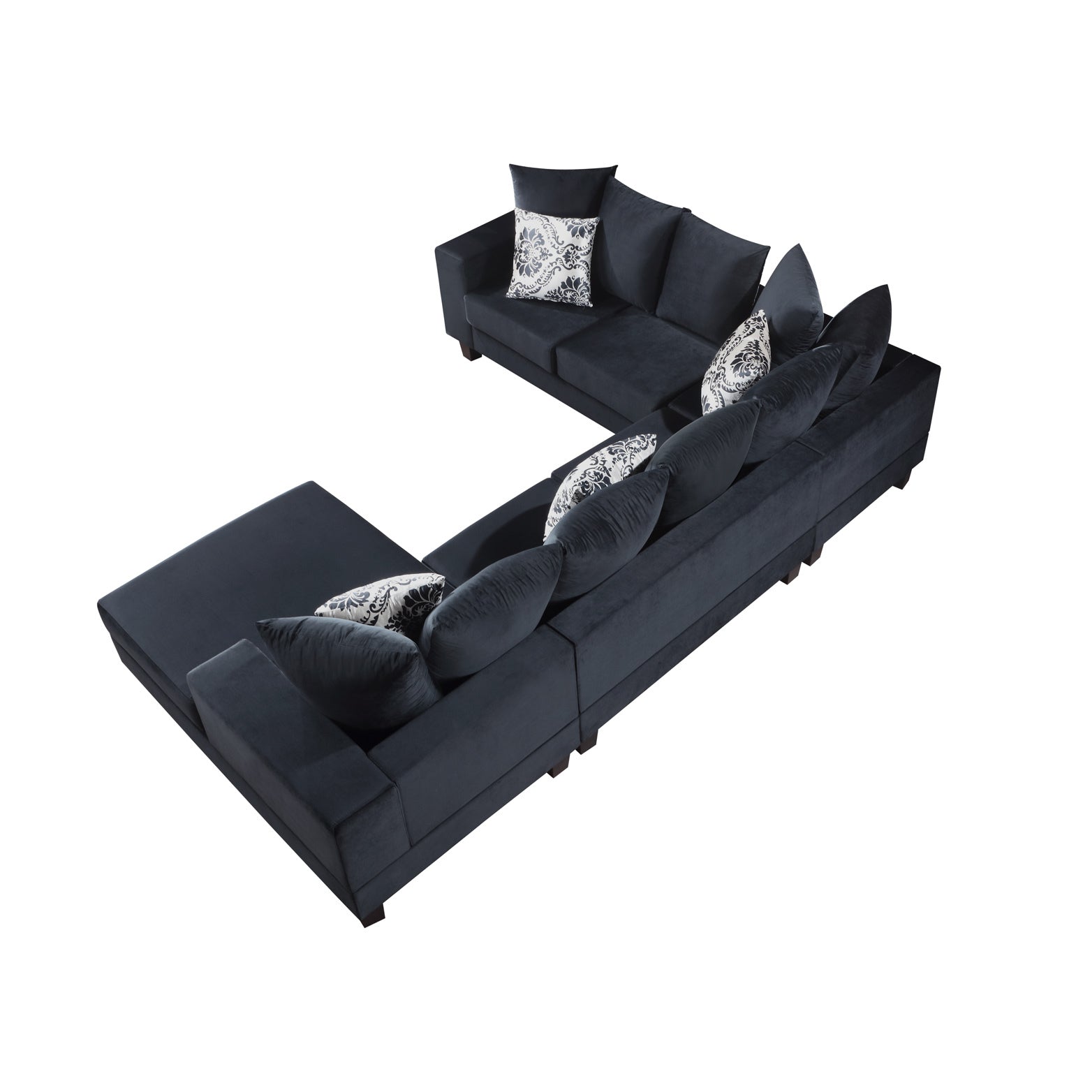 110*85" Modern U Shape Sectional Sofa, Velvet Corner Couch With Lots Of Pillows Included,Elegant And Functional Indoor Furniture For Living Room, Apartment, Office,2 Colors Black Velvet