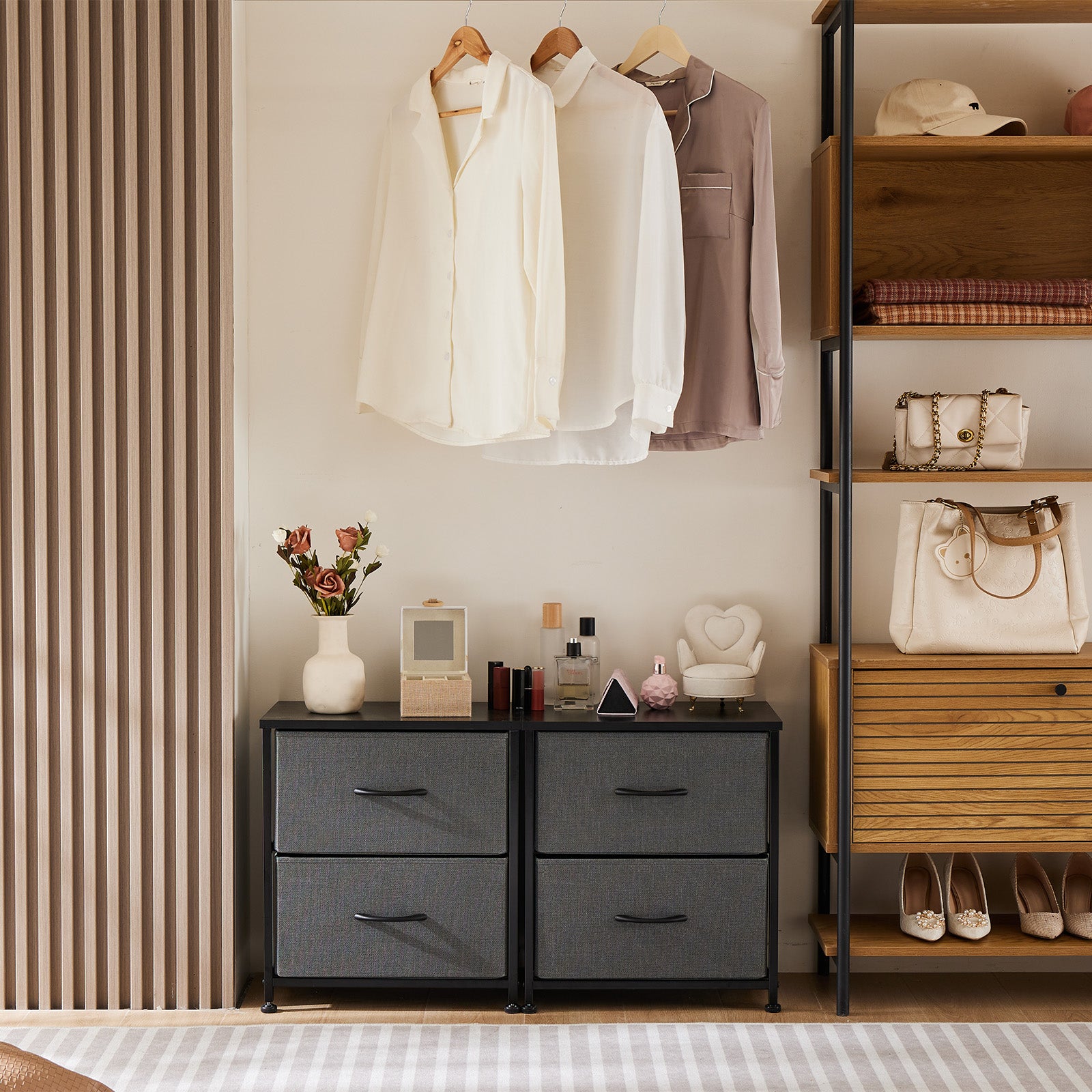 Drawers Dresser Chest Of Drawers,Metal Frame And Wood Top,Gray,Two Packs Gray Wood