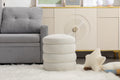 006 Soft Velvet Round Ottoman Footrest Stool,Ivory Ivory Modern Footstool Foam Velvet