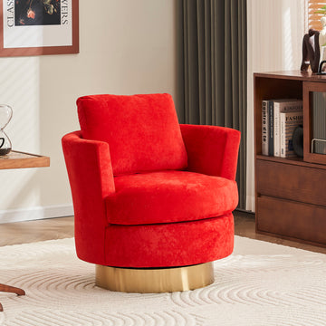 Velvet Swivel Barrel Chair, Swivel Accent Chairs Armchair For Living Room, Reading Chairs For Bedroom Comfy, Round Barrel Chairs With Gold Stainless Steel Base Red Red Primary Living Space Modern Velvet