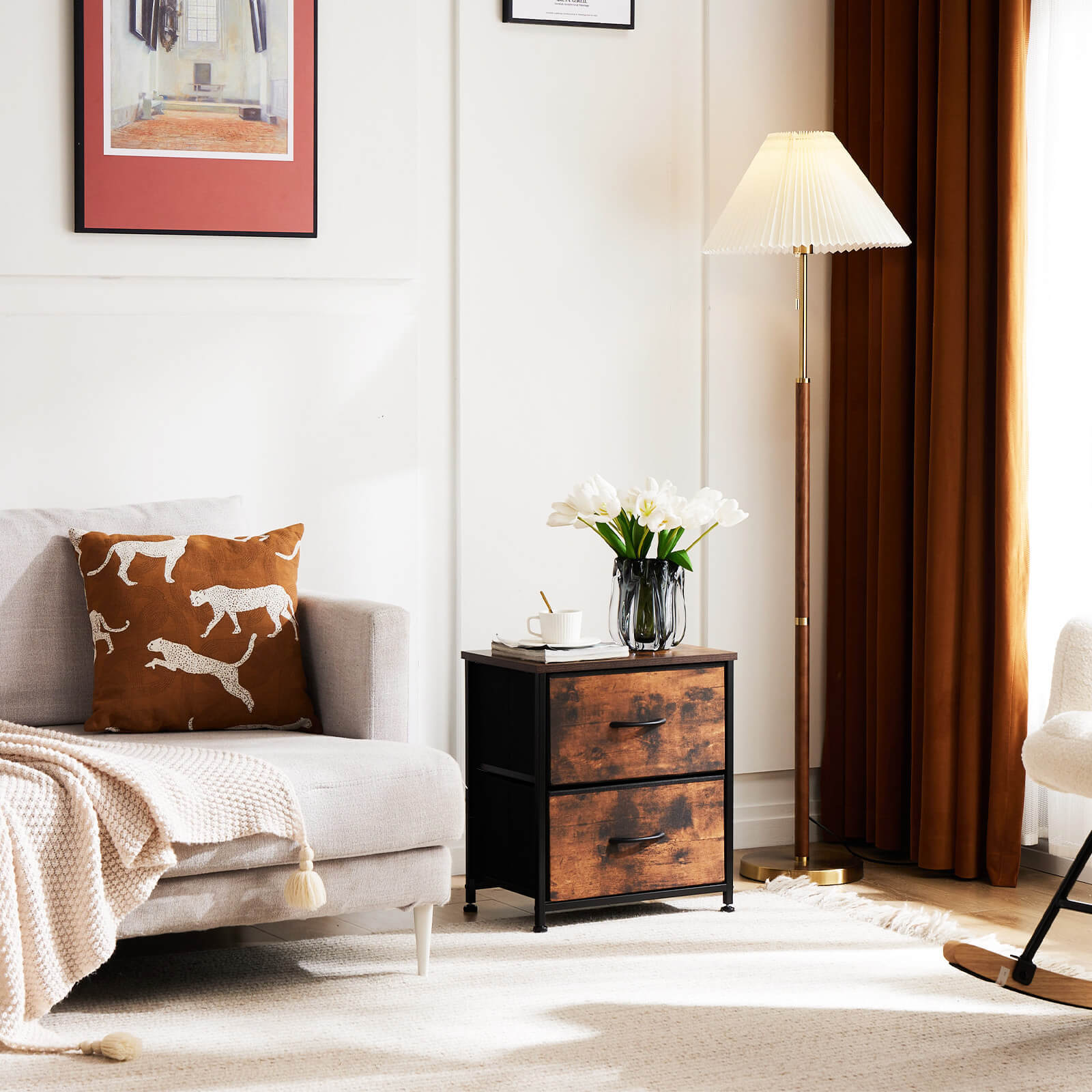 Drawers Dresser Chest Of Drawers,Metal Frame And Wood Top,2Bc,Brown Brown Wood