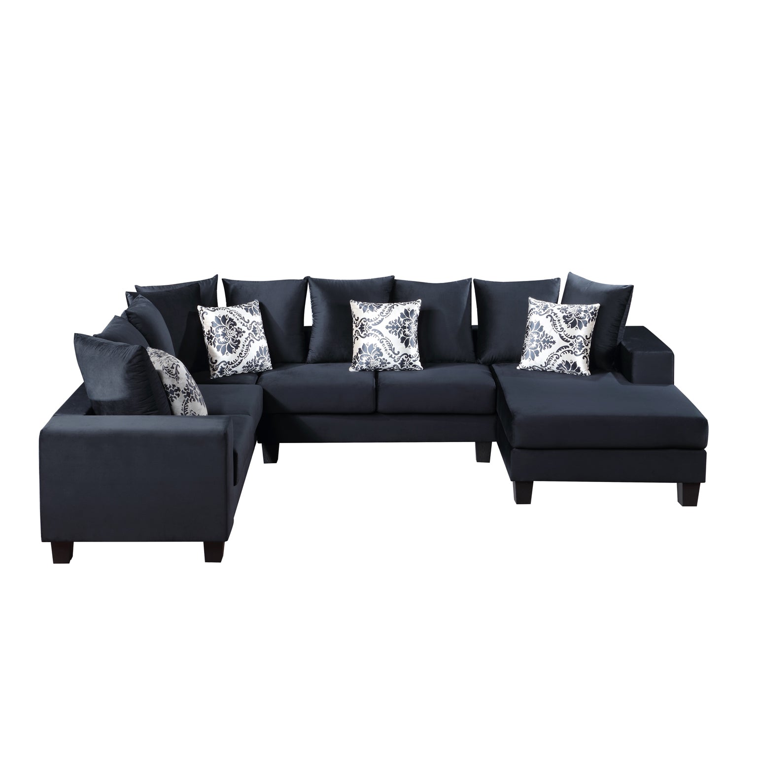 110*85" Modern U Shape Sectional Sofa, Velvet Corner Couch With Lots Of Pillows Included,Elegant And Functional Indoor Furniture For Living Room, Apartment, Office,2 Colors Black Velvet