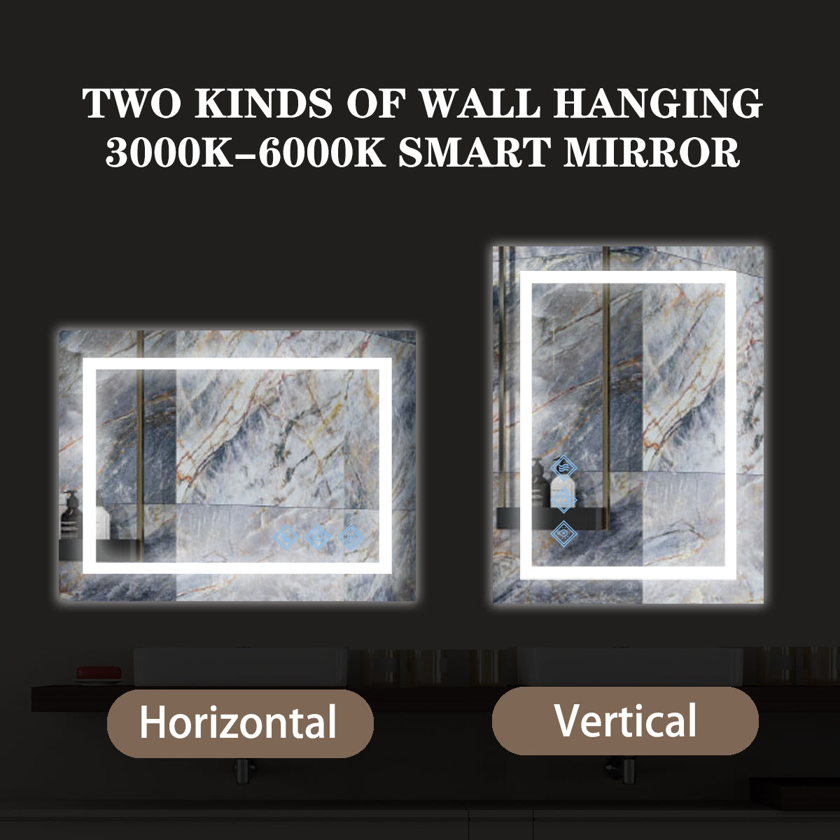 32X24Inch Glossy Brushed Silver 3000 6000K Led Bathroom Mirror With Lights,Anti Fog Dimmable Lighted Wall Mounted Vanity Mirror Master Bath Modern Makeup Only Mirrors, Not Cabinets Horizontal&Vertical Silver Classic,Modern Aluminium Alloy