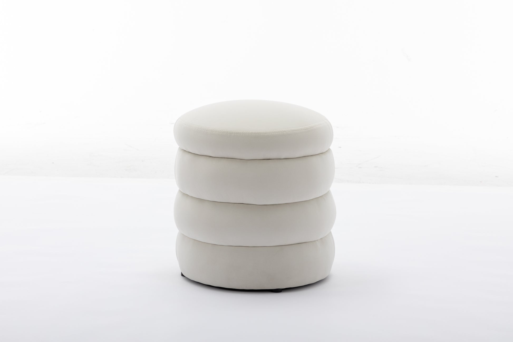 006 Soft Velvet Round Ottoman Footrest Stool,Ivory Ivory Modern Footstool Foam Velvet