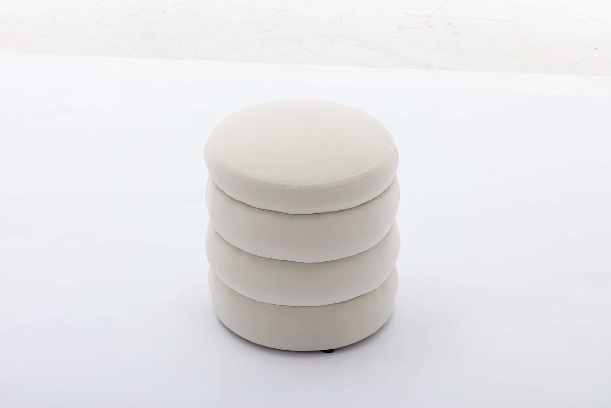 006 Soft Velvet Round Ottoman Footrest Stool,Ivory Ivory Modern Footstool Foam Velvet
