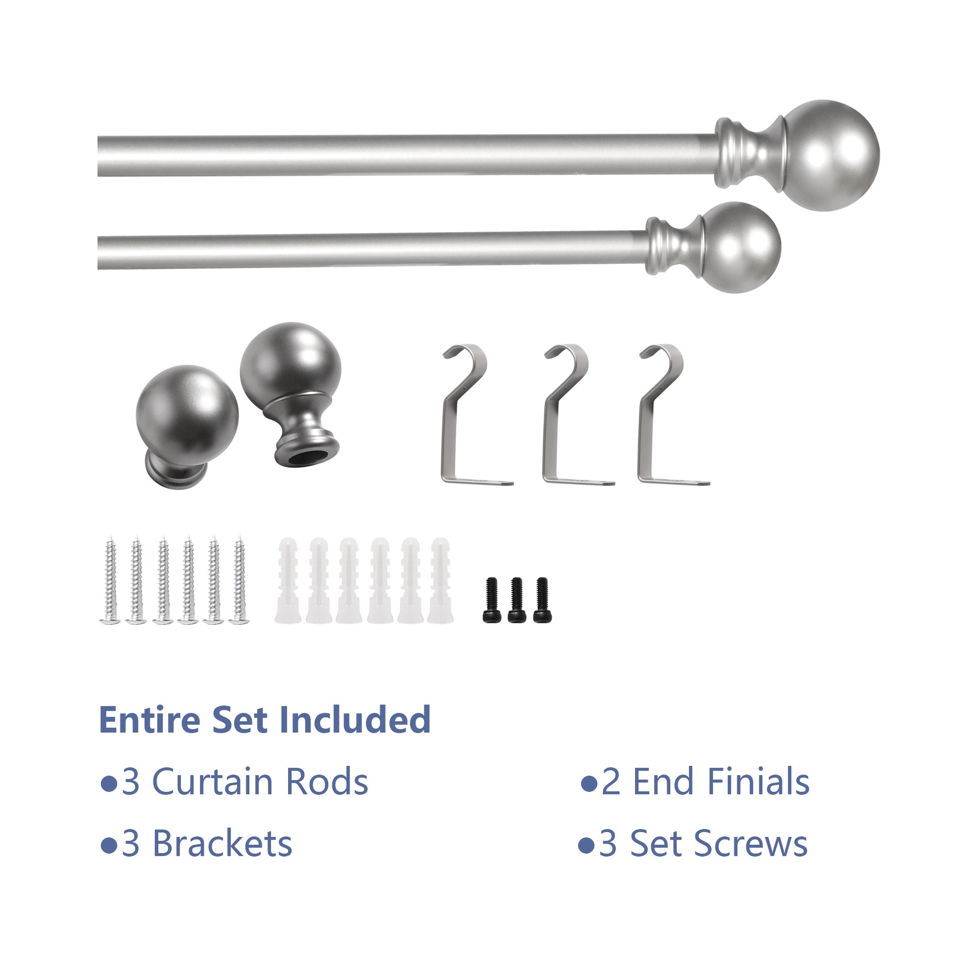 Window Single Curtain Rod Adjustable Sizes: 88" 132", Silver Silver Metal