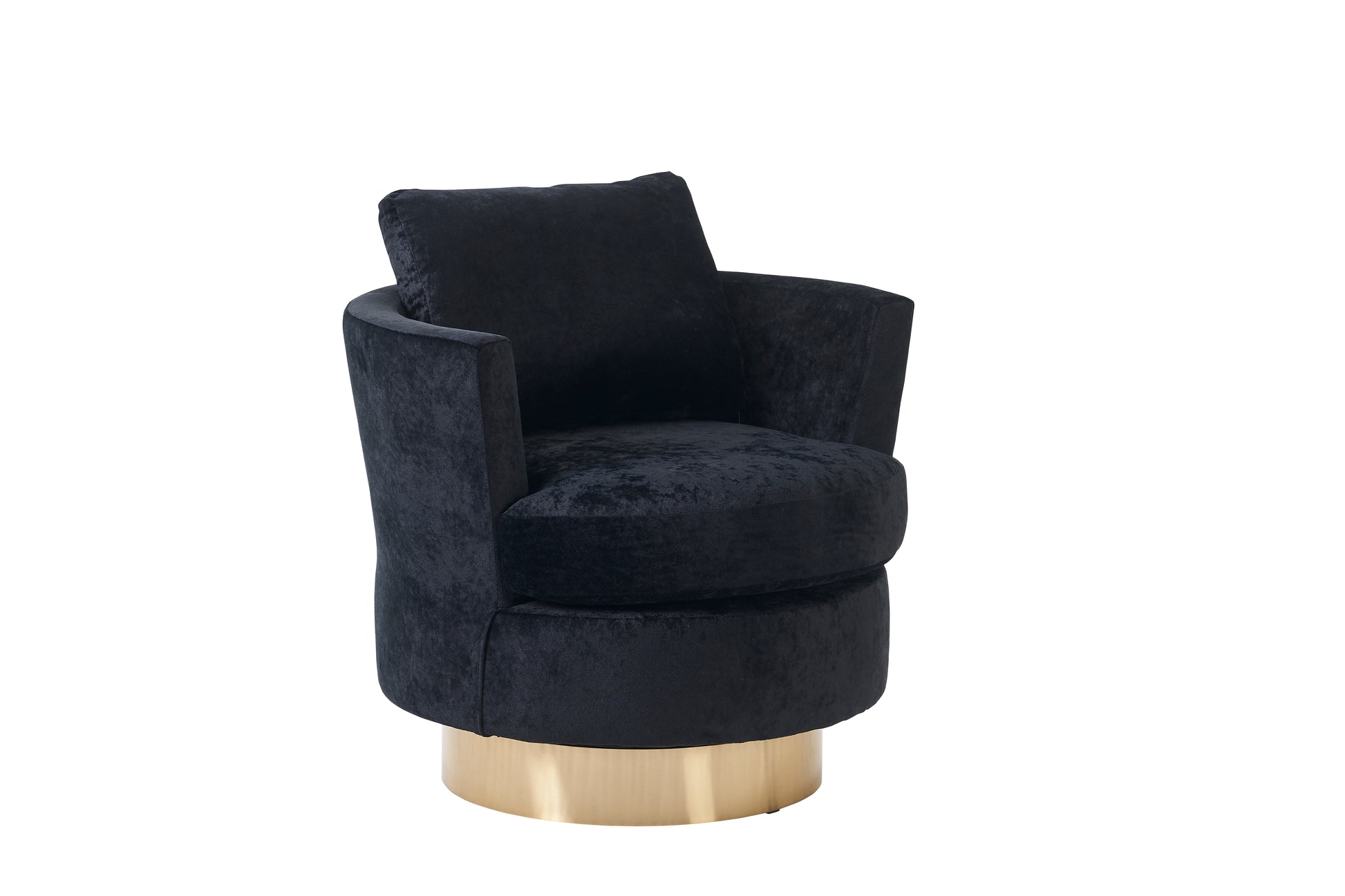 Velvet Swivel Barrel Chair, Swivel Accent Chairs Armchair For Living Room, Reading Chairs For Bedroom Comfy, Round Barrel Chairs With Gold Stainless Steel Base Black Black Primary Living Space