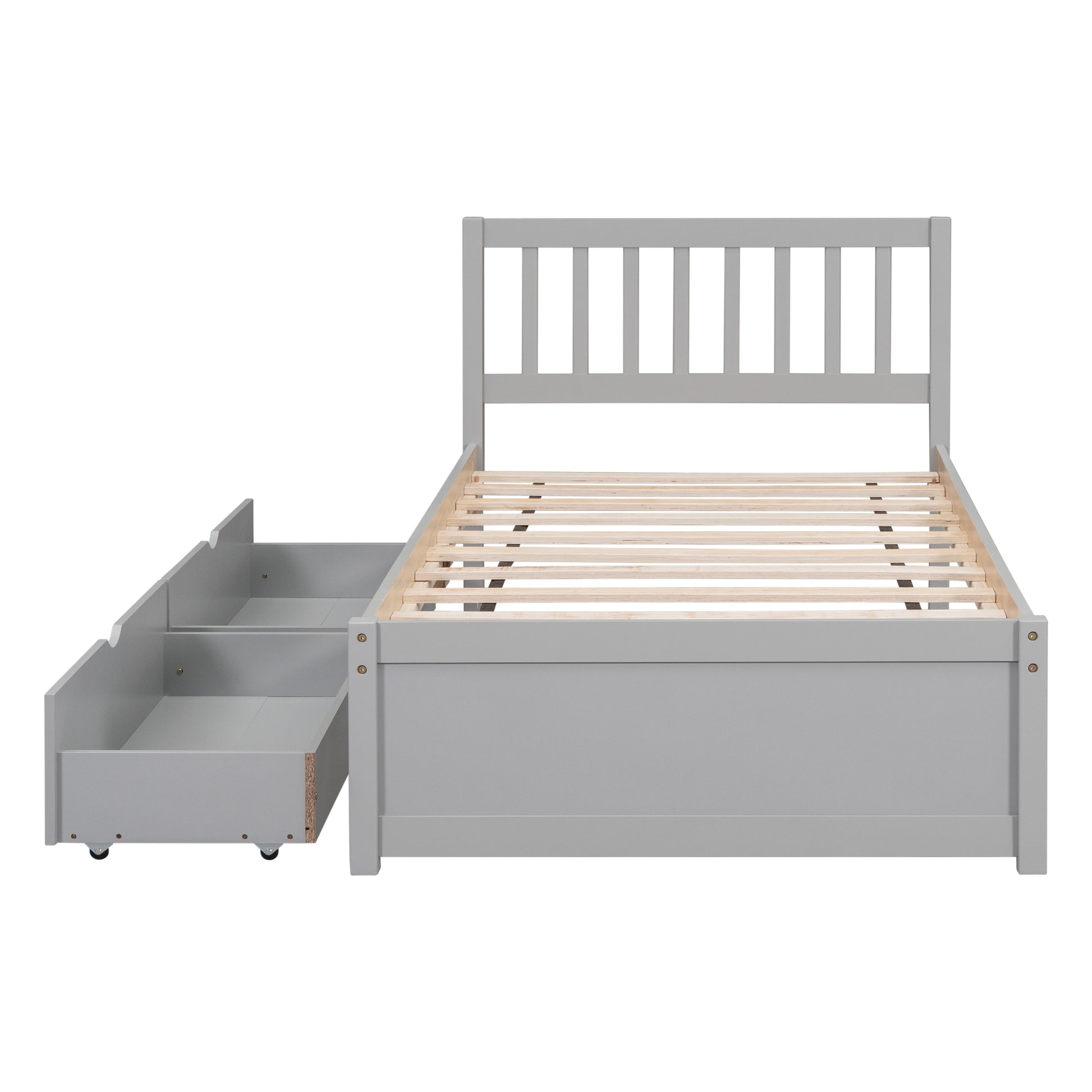 Modern Design Wooden Twin Size Platform Bed With 2 Drawers For Grey Color Grey Rubber Wood