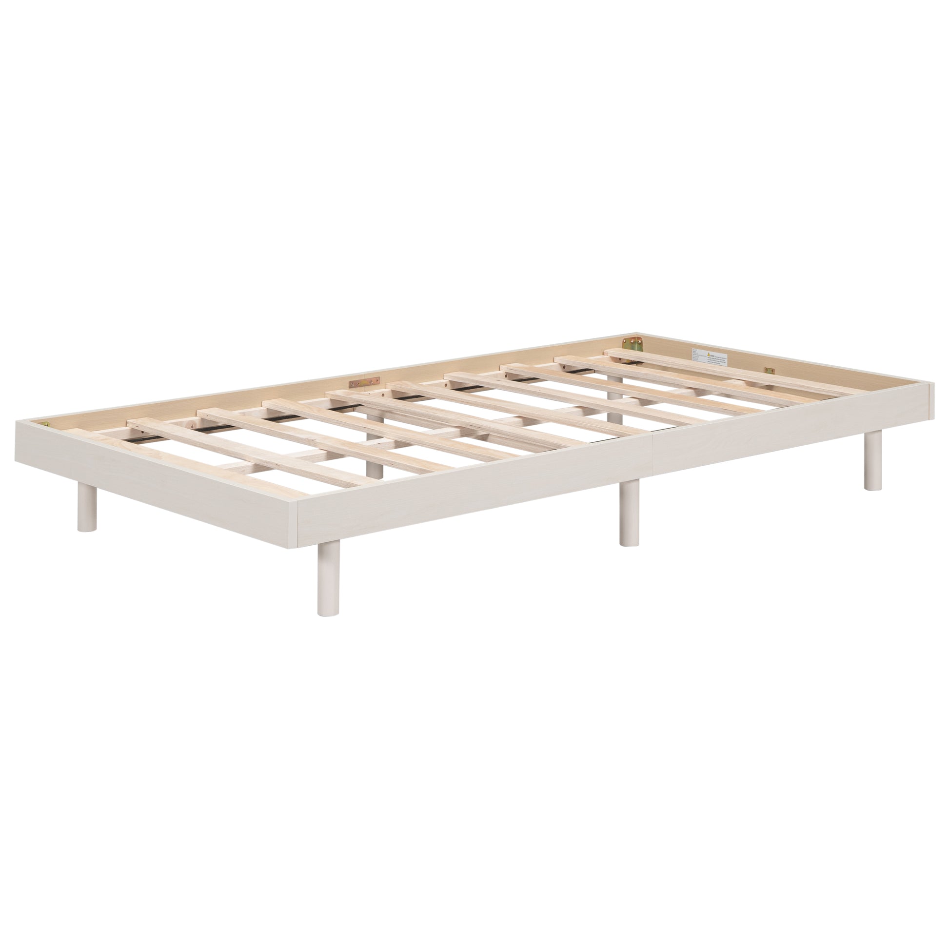 Modern Design Twin Size Floating Platform Bed Frame For White Washed Color White Washed Particle Board