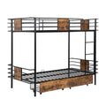 Twin Xl Over Twin Xl Metal Bunk Bed With Mdf Board Guardrail And Two Storage Drawers,Black Twin Xl Black Metal