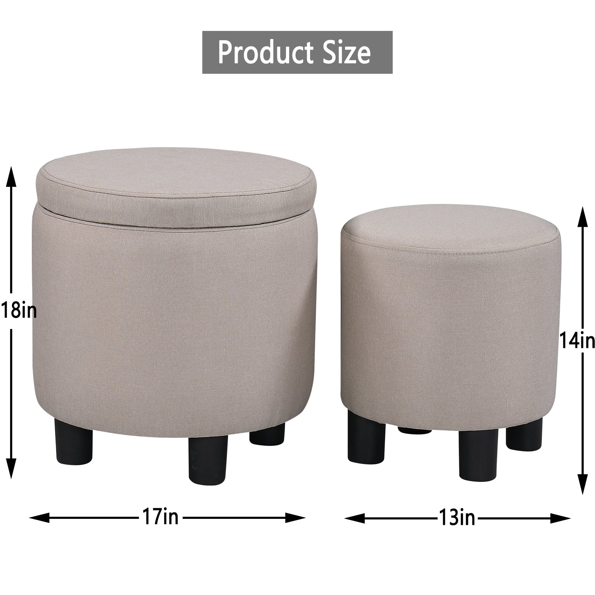 Jst Home Decor Upholstered Round Fabric Tufted Footrest 1 1 Ottoman, Ottoman With Storage For Living Room & Bedroom, Decorative Home Furniture, Beige Beige Carbon Fiber